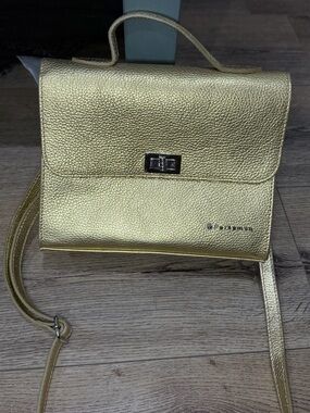 Persaman New York Metallic Gold Structured Crossbody Bag